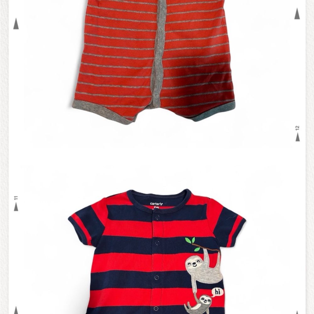 Carter's Red and Gray Striped Baby Romper with Sloth 6 mo